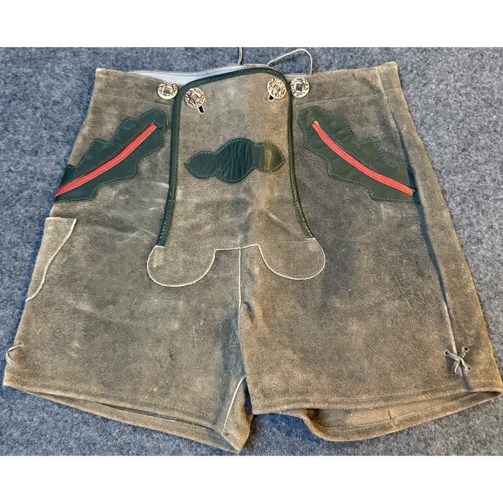 Vintage German Boys Lederhosen Size 152 / US Youth 12 Gray Suede Leather Shorts